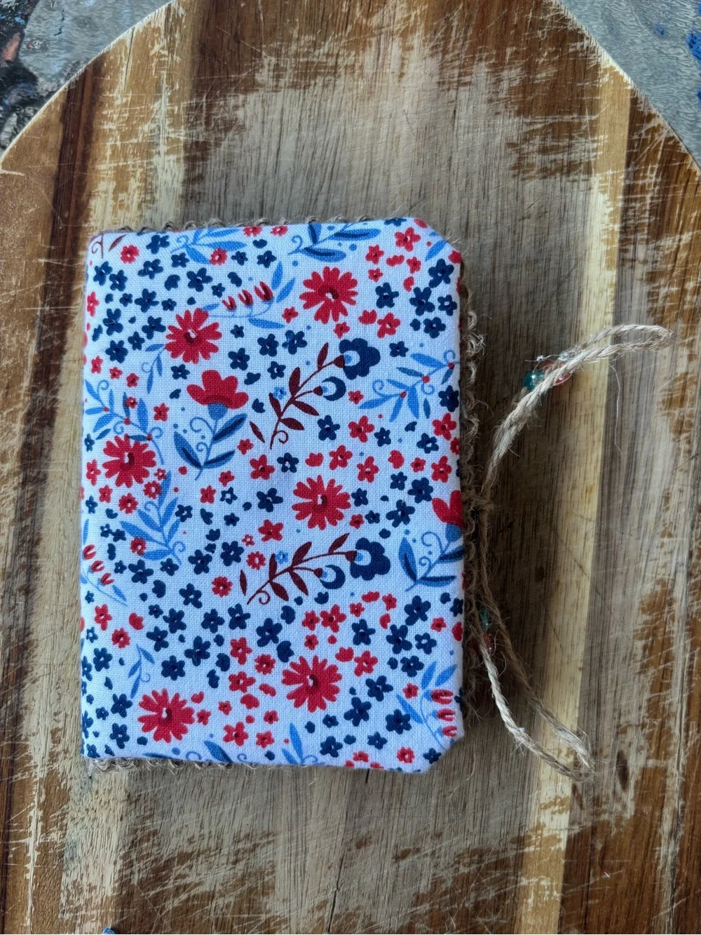 Handmade Fabric Covered Mini Journals Floral Red & Blue Size 4.75x3.5 60 Pages